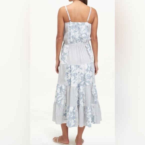 Splendid Misty Patchwork Midi Dress Floral Stripe Print Tiered Boho Medium - Picture 7 of 15